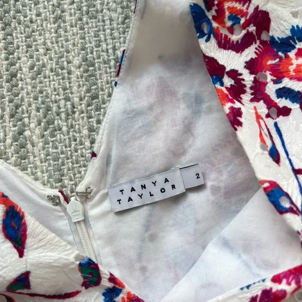 Tanya Taylor White Embroidered Sleeveless Mini Dress Women’s Size 2 - Picture 8 of 10
